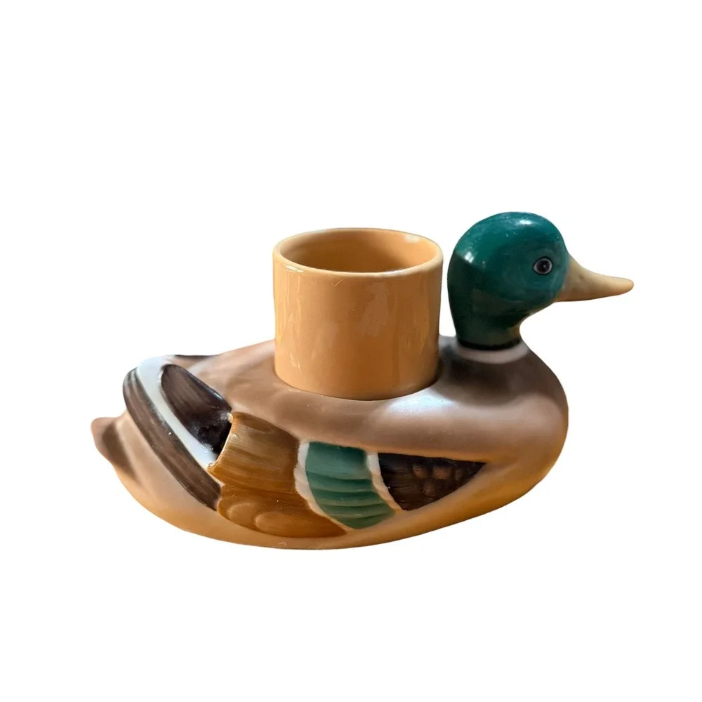 Vintage Ceramic Mallard Duck Bathroom Set Toothbrush Holder and Soap Dish 2pc